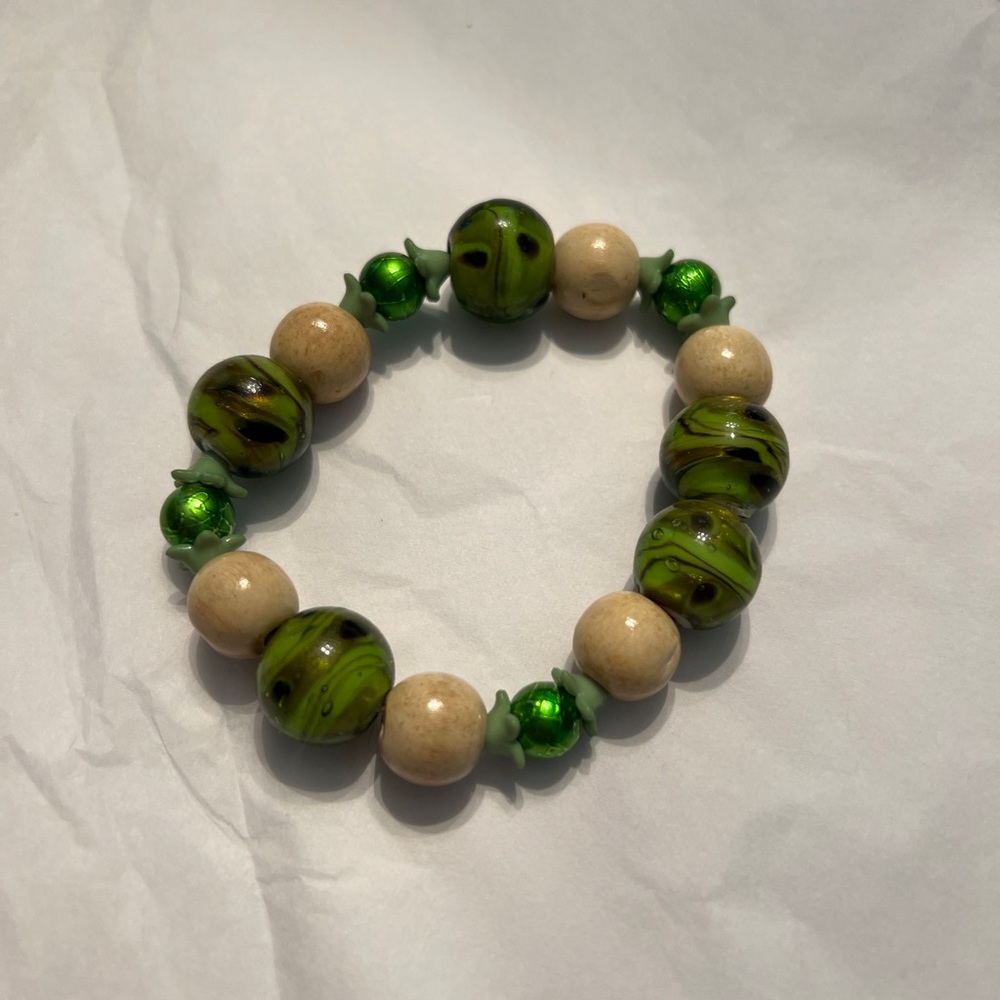 Green & Tan Bubble Bracelet